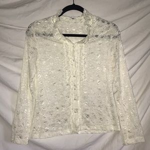 White Lace Button-down Top